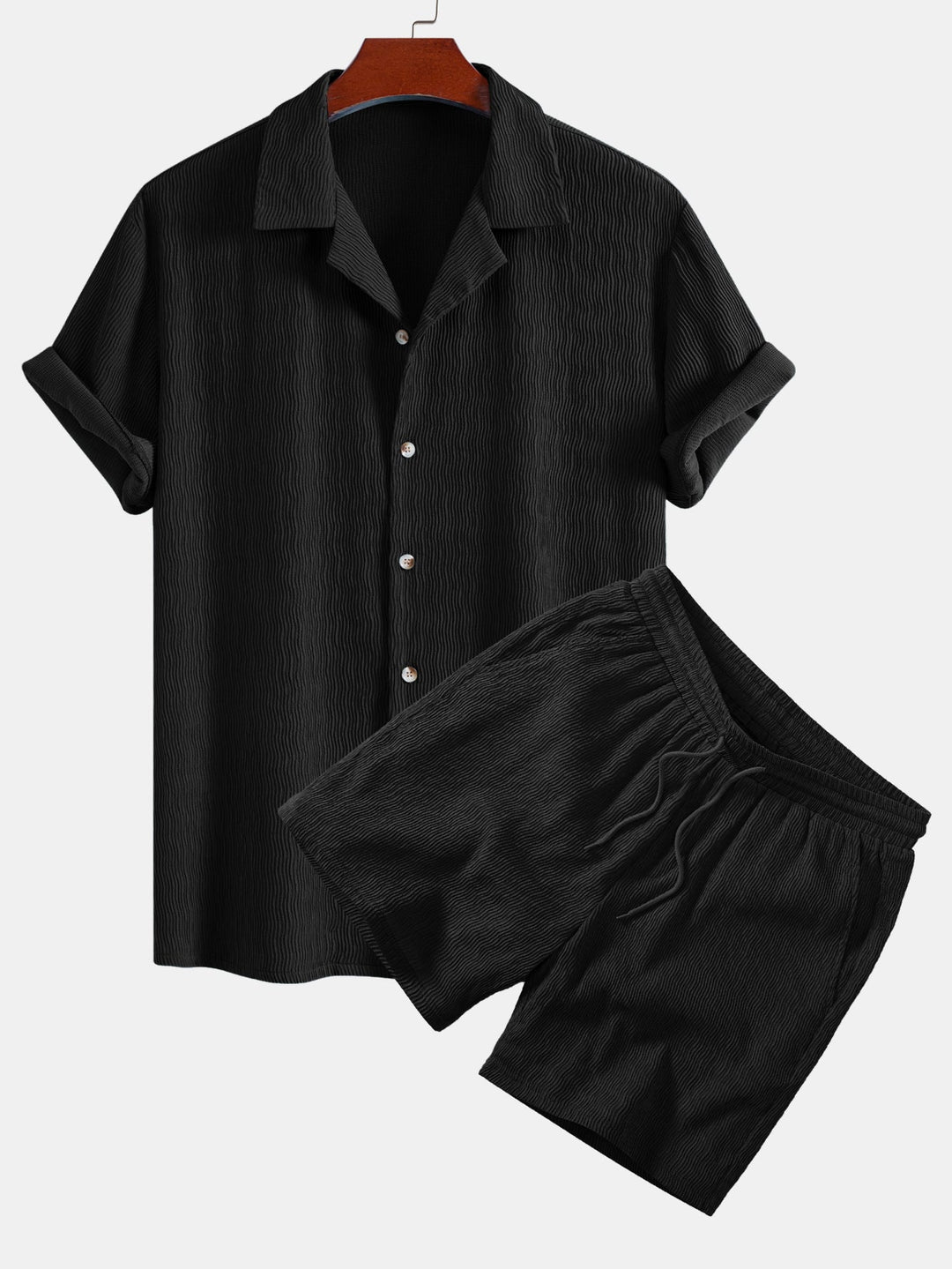 Textured Seersucker Short Sleeve Shirt & Drawstring Shorts Set