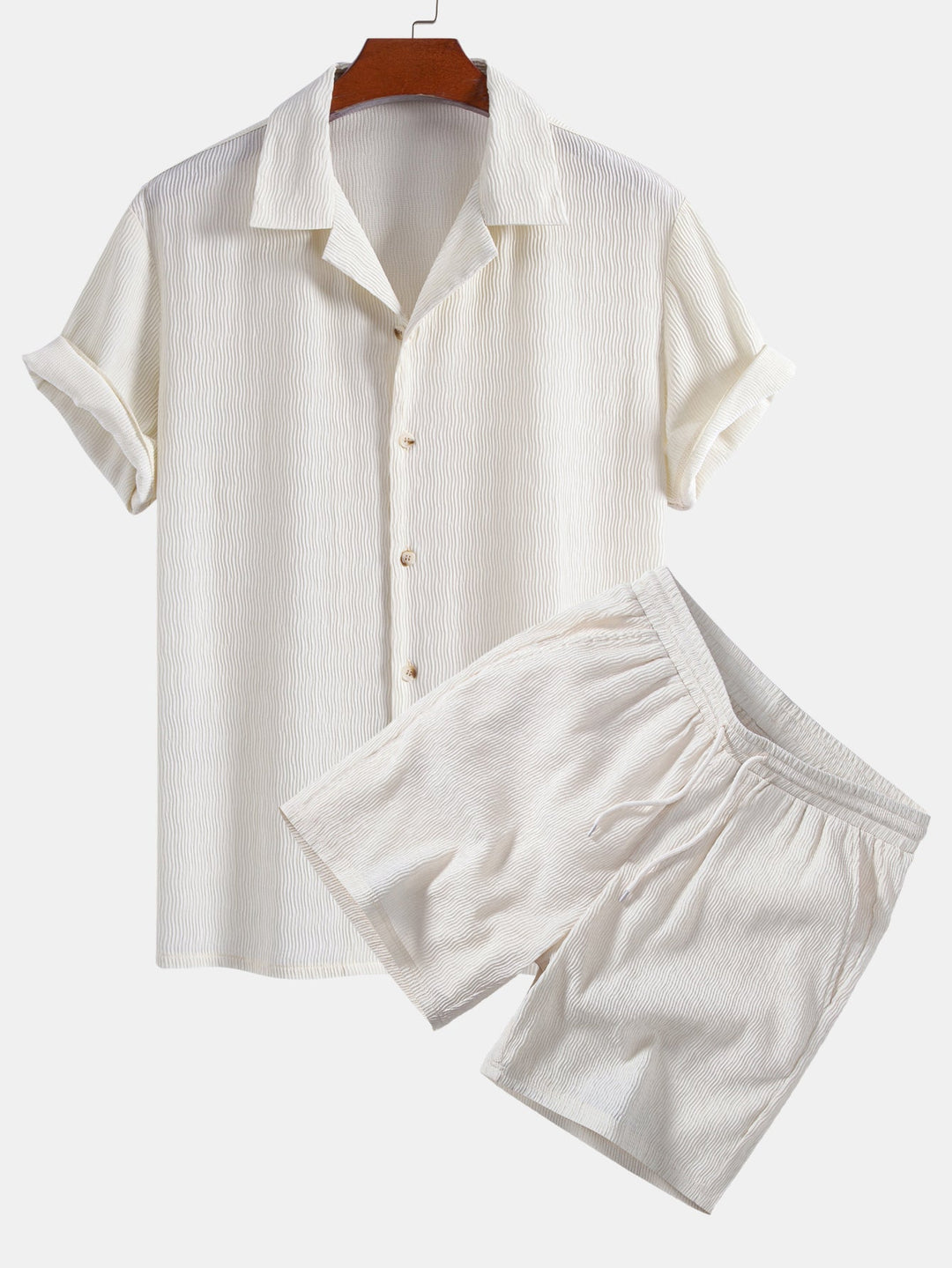 Textured Seersucker Short Sleeve Shirt & Drawstring Shorts Set