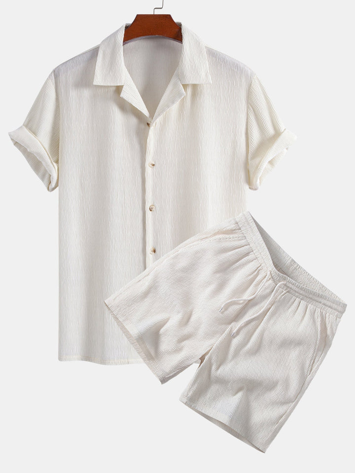 Textured Seersucker Short Sleeve Shirt & Drawstring Shorts Set
