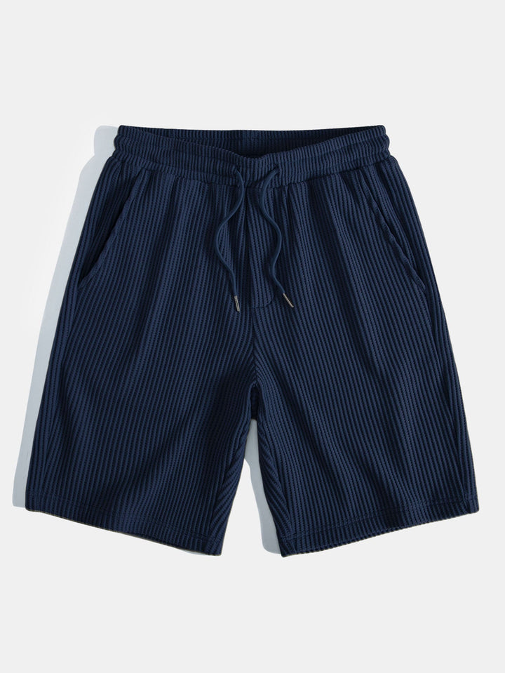 Waffle Johnny Collar Polo With Pocket & Drawstring Knitted Waffle Shorts