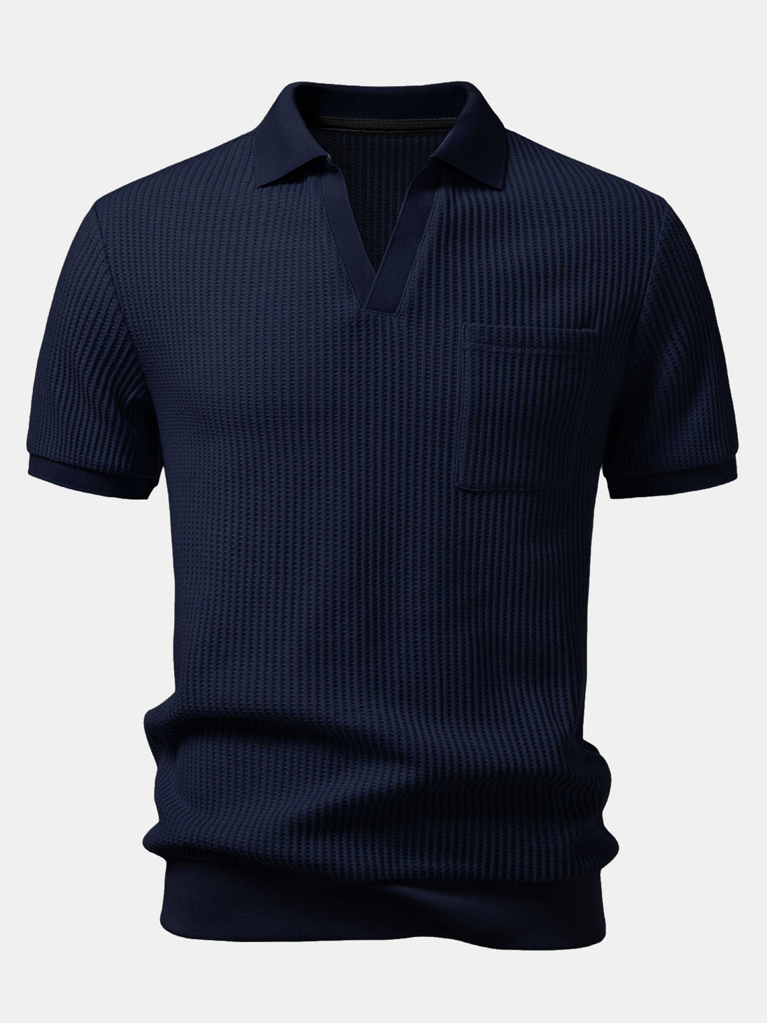 Waffle Johnny Collar Polo With Pocket & Drawstring Knitted Waffle Shorts