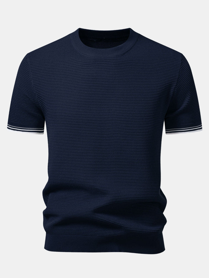 Contrast Stripe Trim Ribbed Knit T-Shirt
