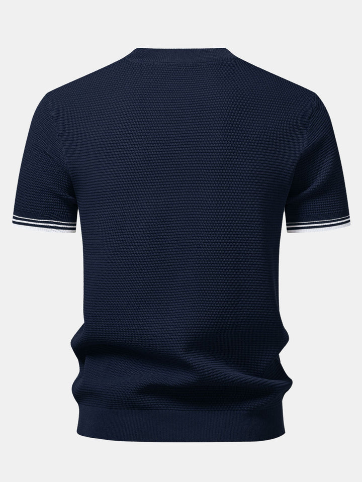 Contrast Stripe Trim Ribbed Knit T-Shirt