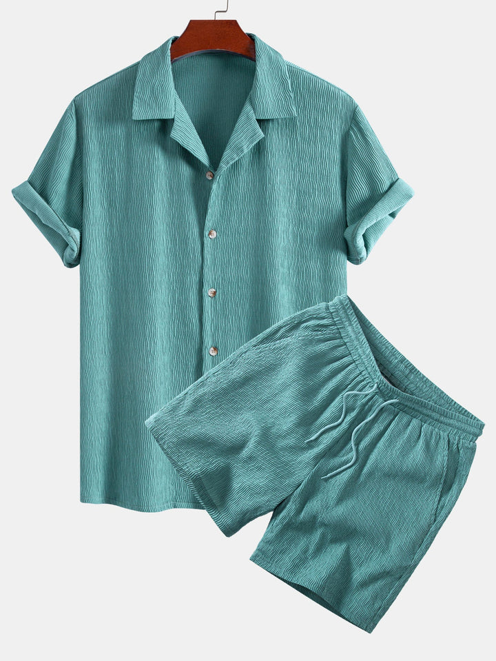 Textured Seersucker Short Sleeve Shirt & Drawstring Shorts Set