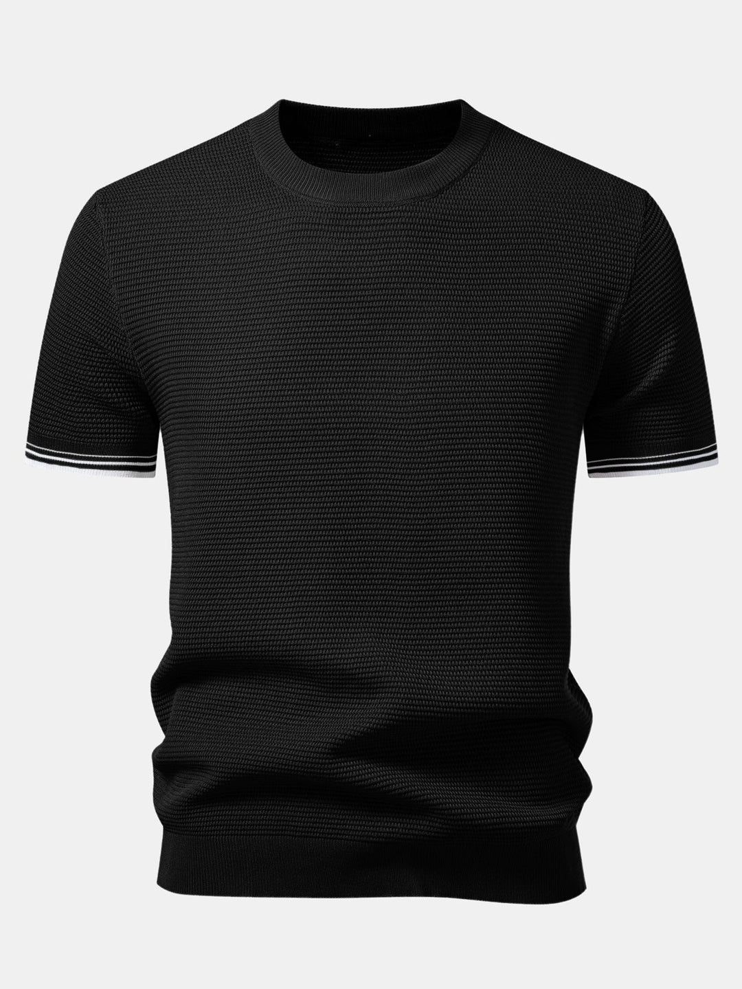 Contrast Stripe Trim Ribbed Knit T-Shirt