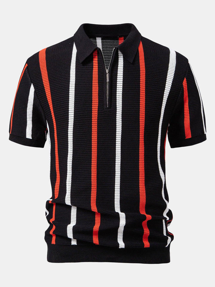 Gestreept Gebreid Zip Up Polo Shirt