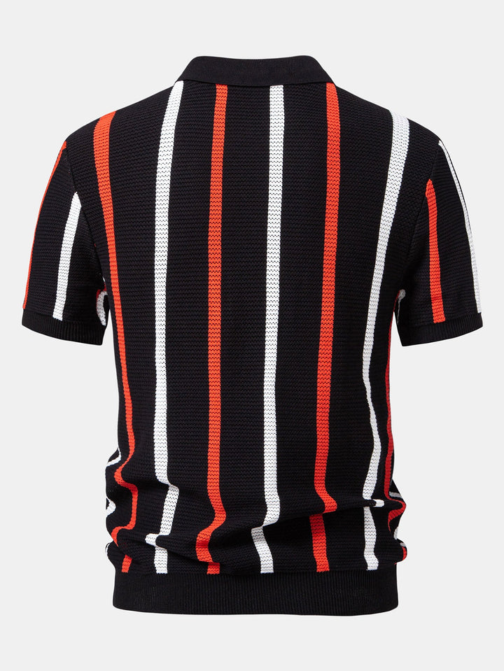 Gestreept Gebreid Zip Up Polo Shirt