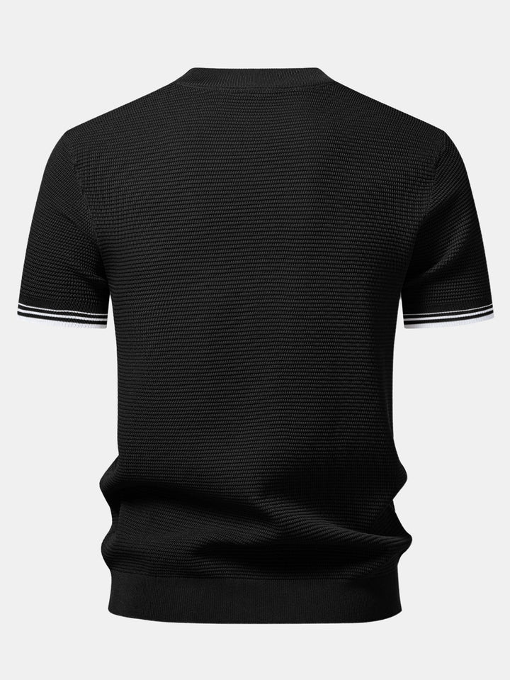 Contrast Stripe Trim Ribbed Knit T-Shirt