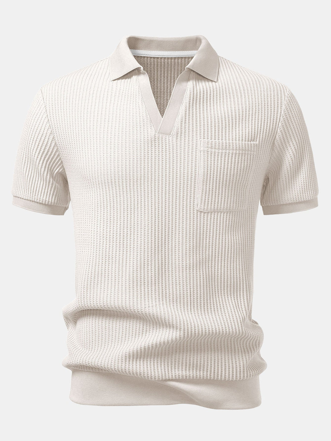 Waffle Johnny Collar Polo With Pocket & Drawstring Knitted Waffle Shorts