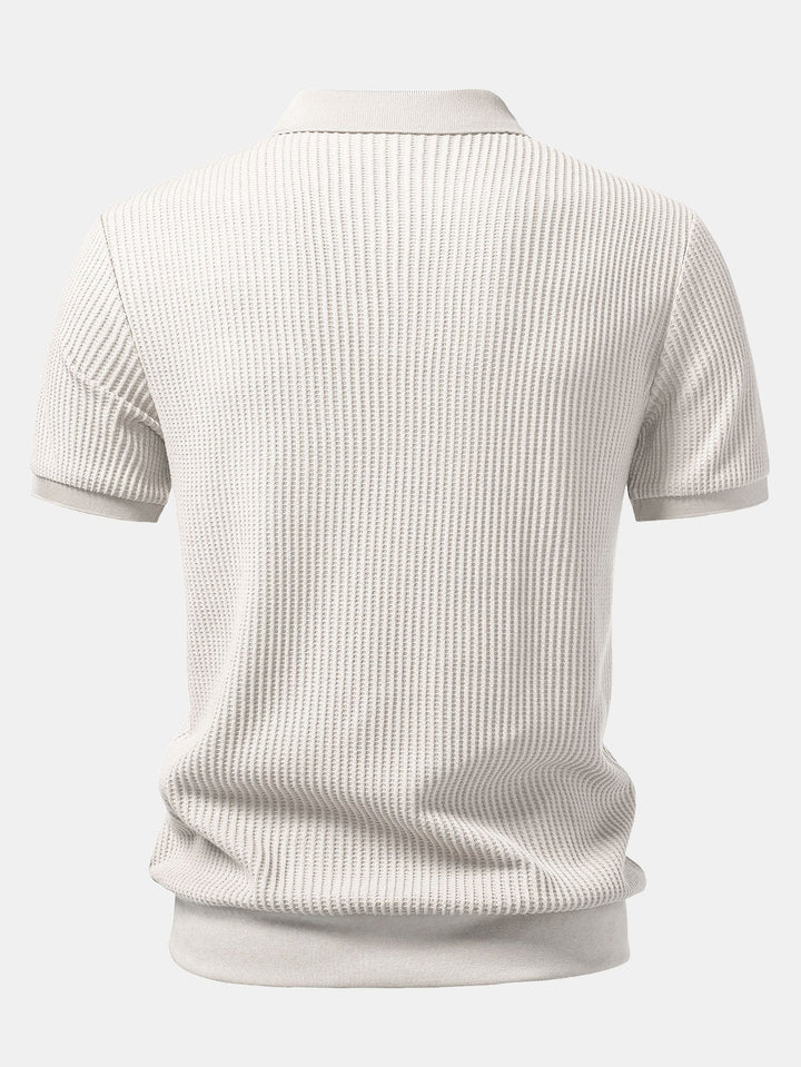 Waffle Johnny Collar Polo With Pocket & Drawstring Knitted Waffle Shorts