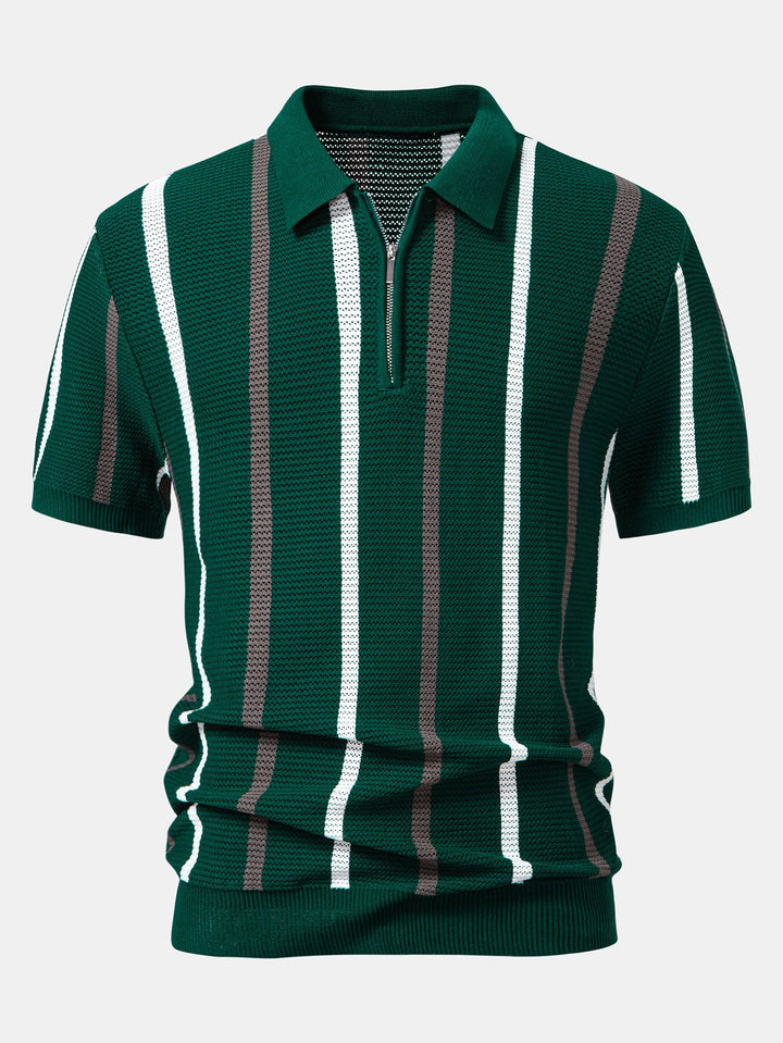 Gestreept Gebreid Zip Up Polo Shirt