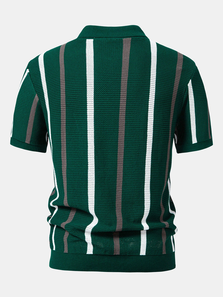 Gestreept Gebreid Zip Up Polo Shirt