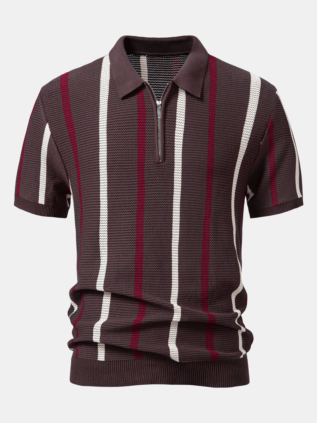 Gestreept Gebreid Zip Up Polo Shirt