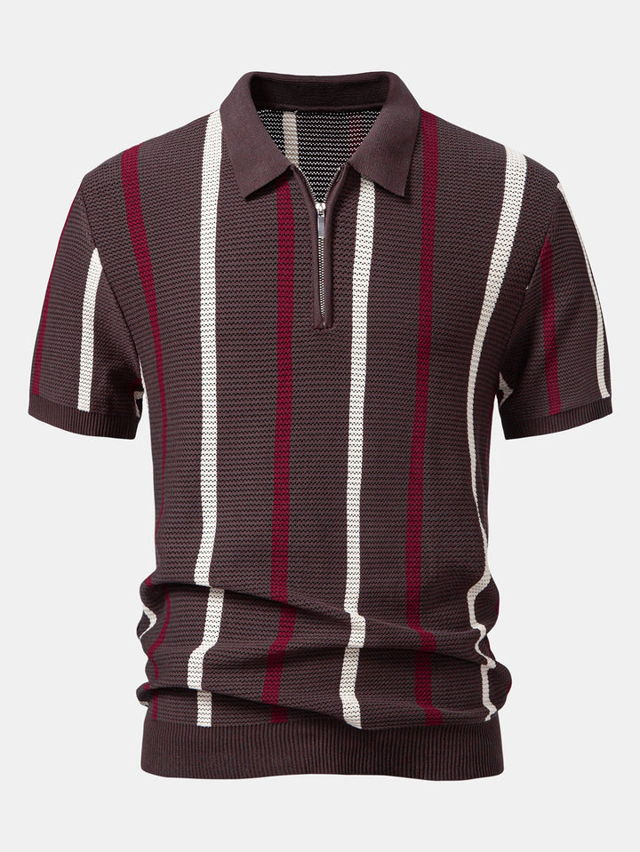 Gestreept Gebreid Zip Up Polo Shirt