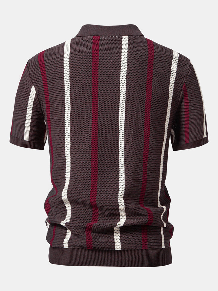 Gestreept Gebreid Zip Up Polo Shirt