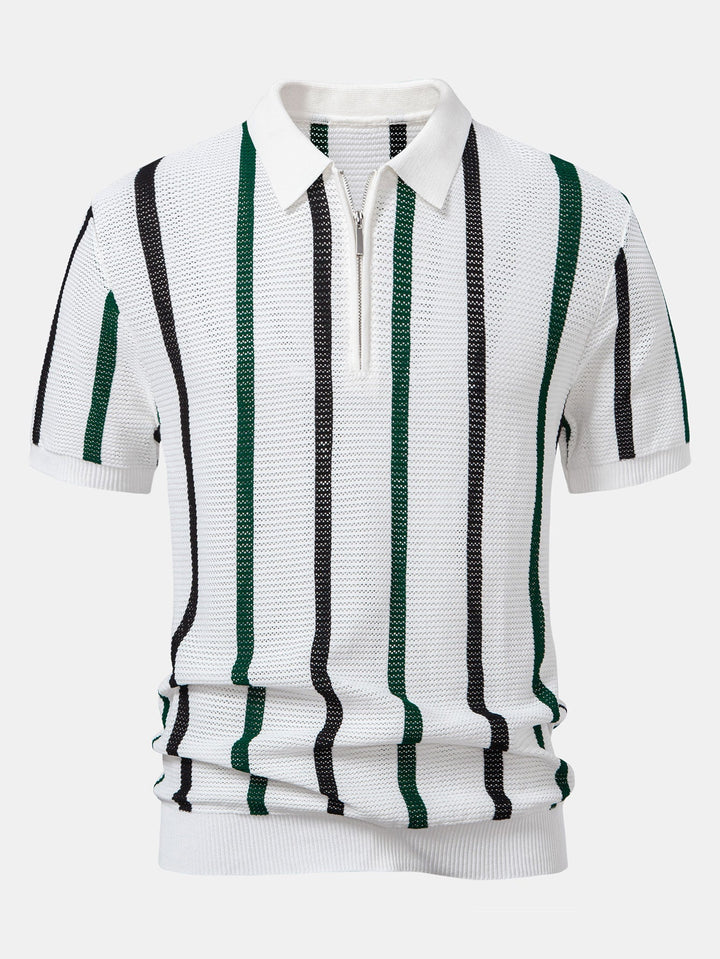 Gestreept Gebreid Zip Up Polo Shirt