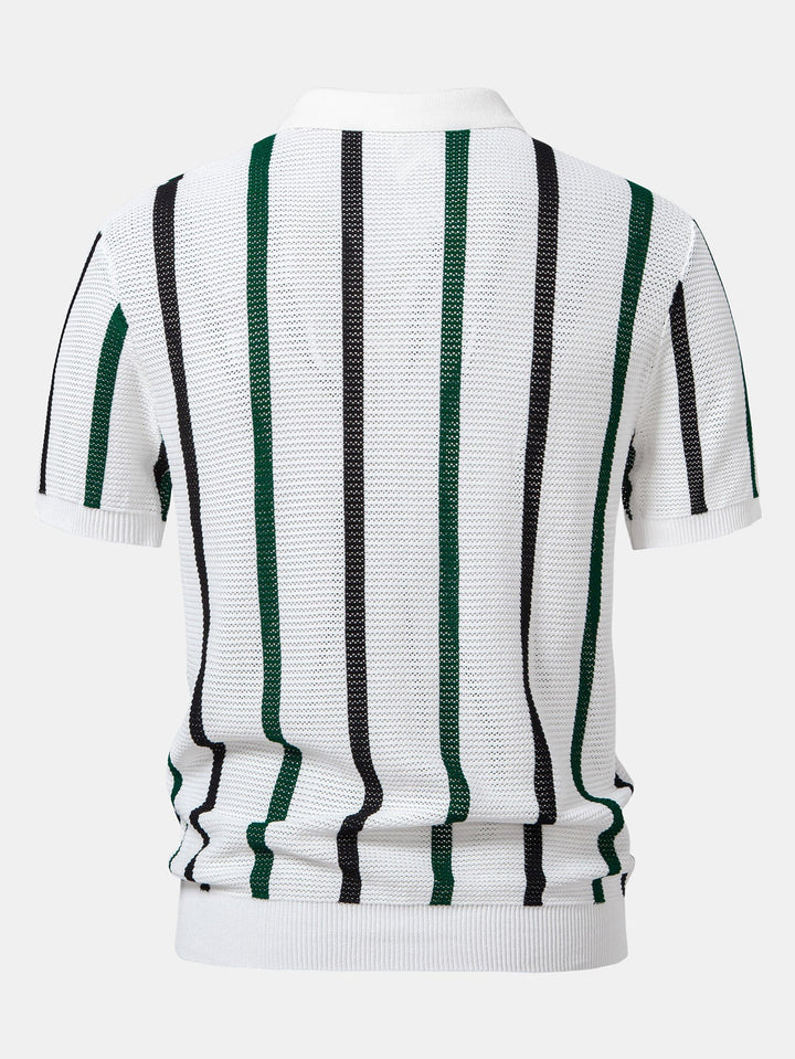 Gestreept Gebreid Zip Up Polo Shirt