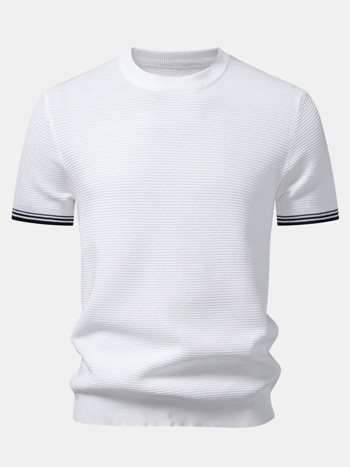 Contrast Stripe Trim Ribbed Knit T-Shirt