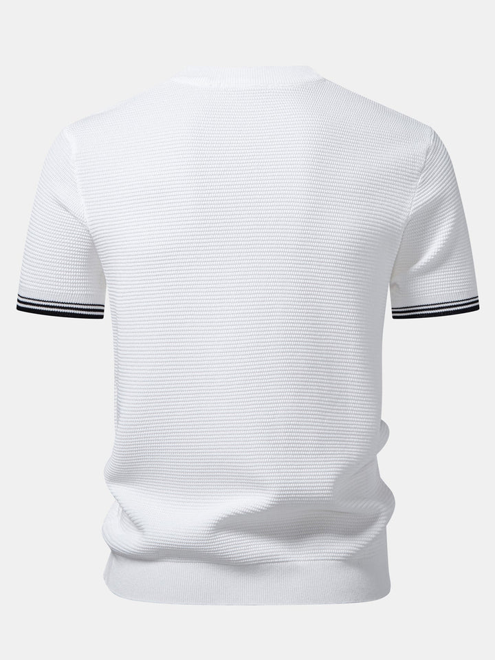 Contrast Stripe Trim Ribbed Knit T-Shirt
