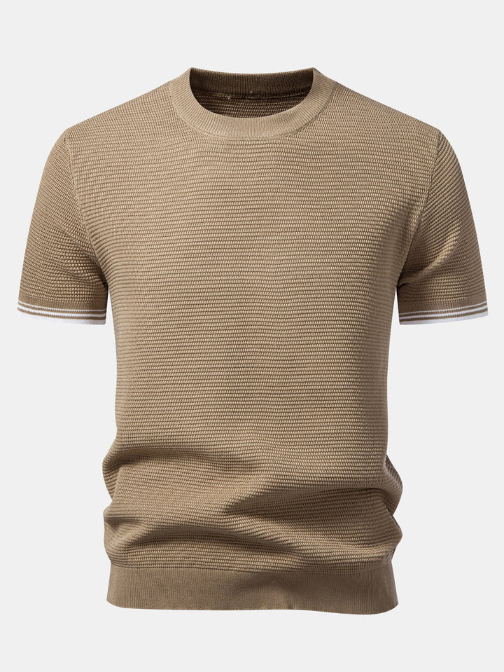 Contrast Stripe Trim Ribbed Knit T-Shirt