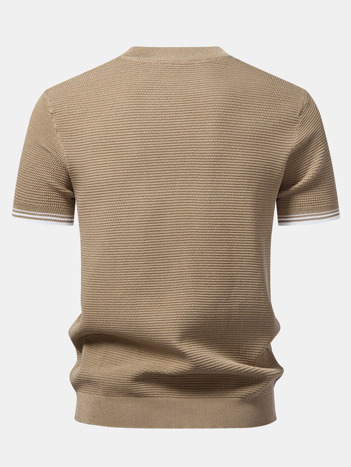 Contrast Stripe Trim Ribbed Knit T-Shirt