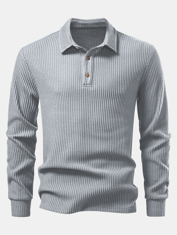 Lange mouwen gebreide wafel Polo shirt