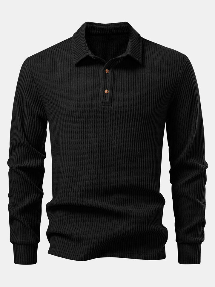 Lange mouwen gebreide wafel Polo shirt