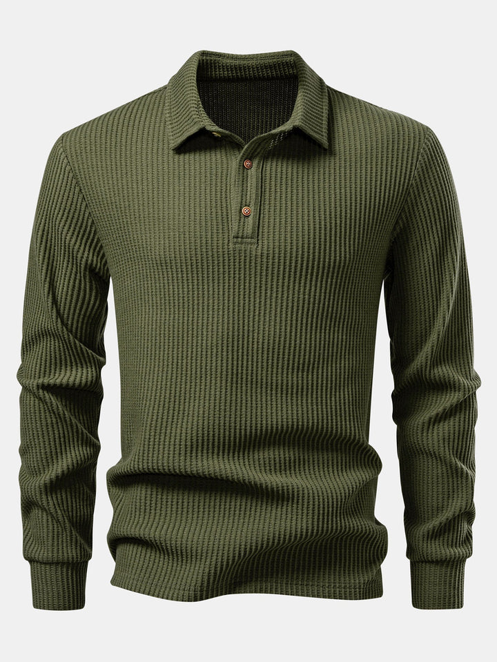 Lange mouwen gebreide wafel Polo shirt