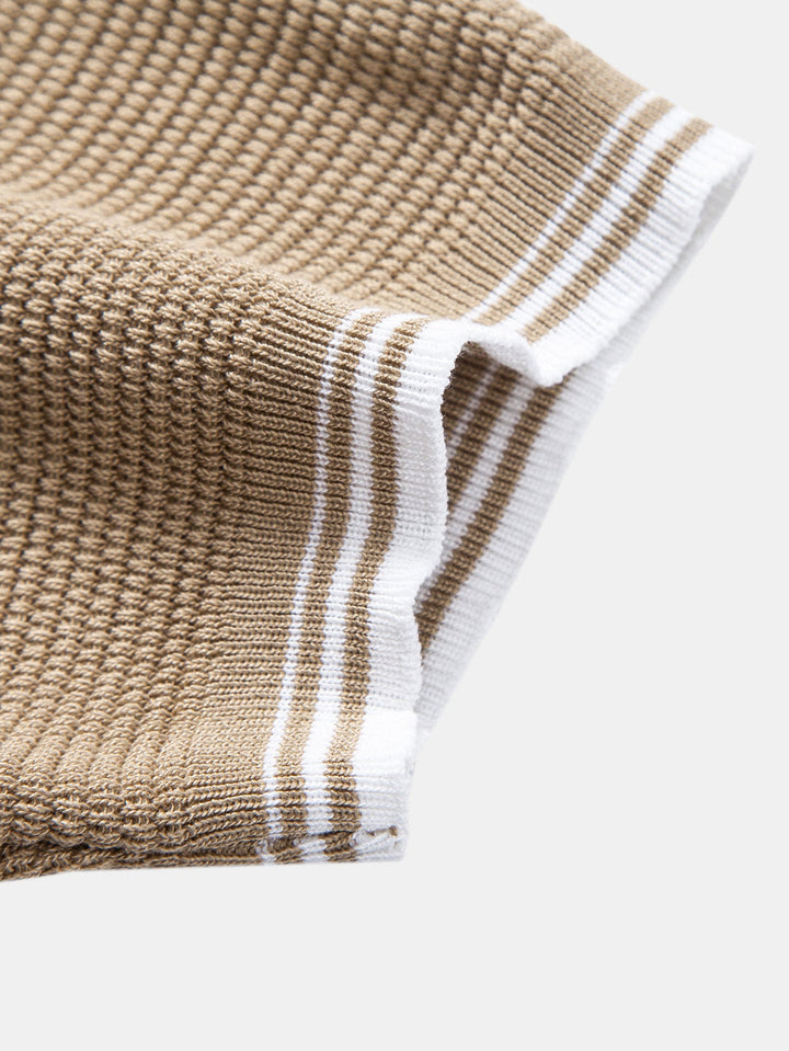 Contrast Stripe Trim Ribbed Knit T-Shirt