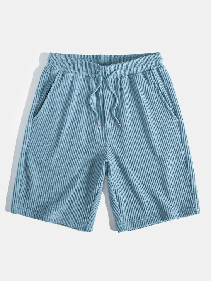 Waffle Johnny Collar Polo With Pocket & Drawstring Knitted Waffle Shorts