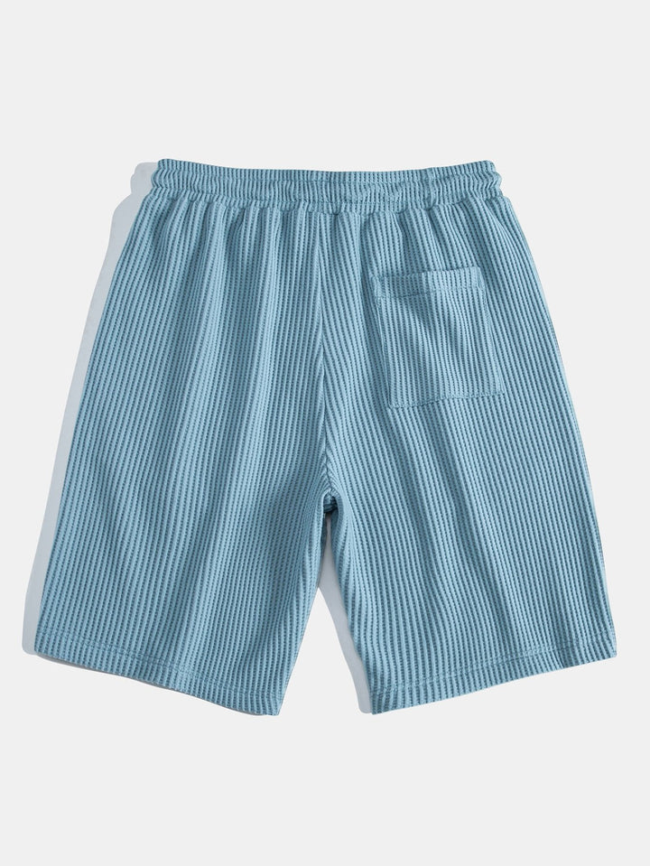 Waffle Johnny Collar Polo With Pocket & Drawstring Knitted Waffle Shorts