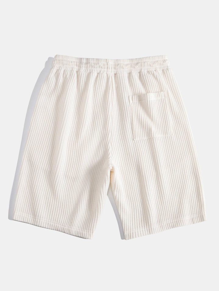 Waffle Johnny Collar Polo With Pocket & Drawstring Knitted Waffle Shorts